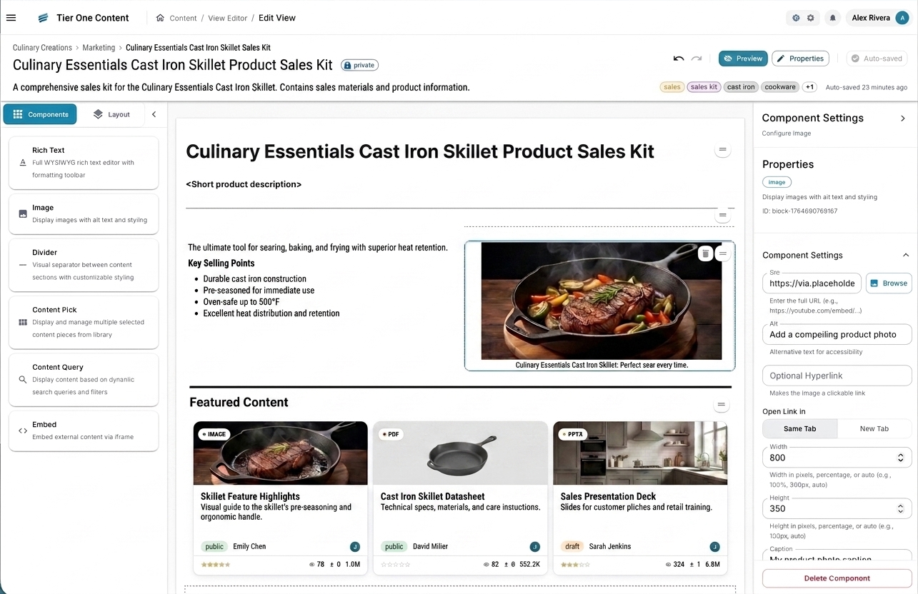 WYSIWYG View Editor - Create and edit curated content pages